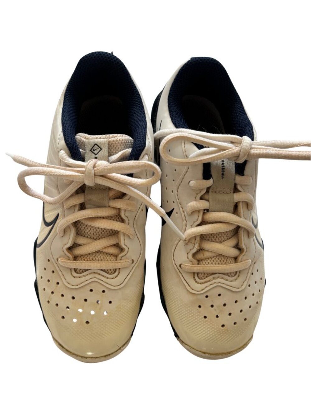 Nike Baseball Cleats Kids Size 12C Cream Navy Lace Up Athletic Shoes